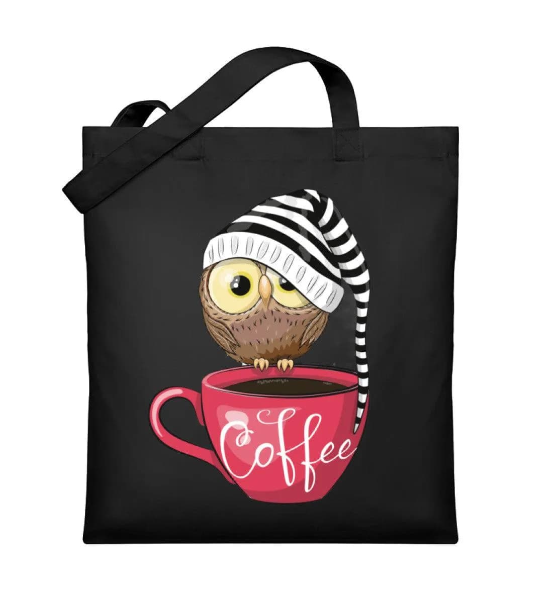 Eule auf Tasse mit Mütze - Organic Jutebeutel