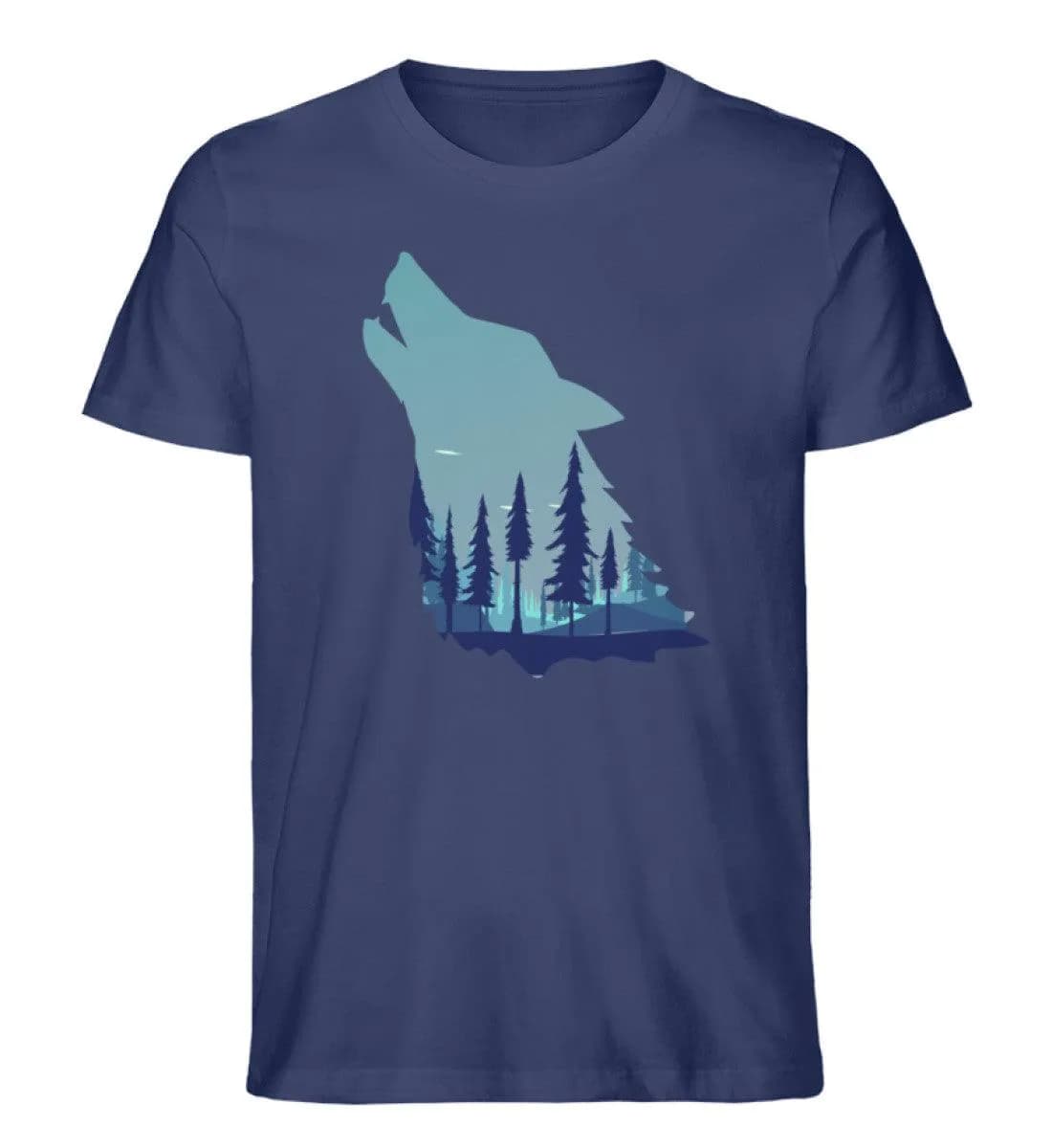 Heulender Wolf mit Wald - Herren Premium Bio Shirt