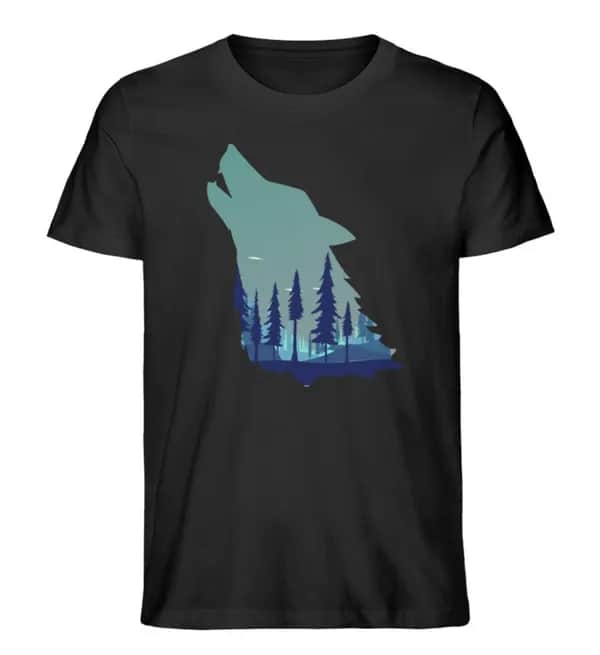 Heulender Wolf mit Wald - Herren Premium Bio Shirt