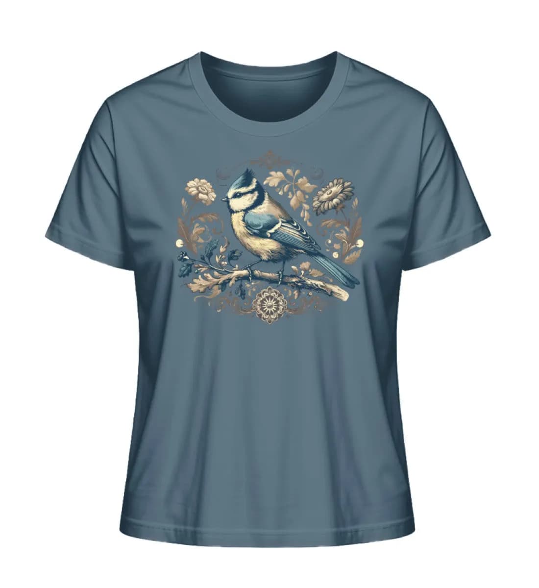 Blaumeise Retroblumen - Damen Premium Bio Shirt