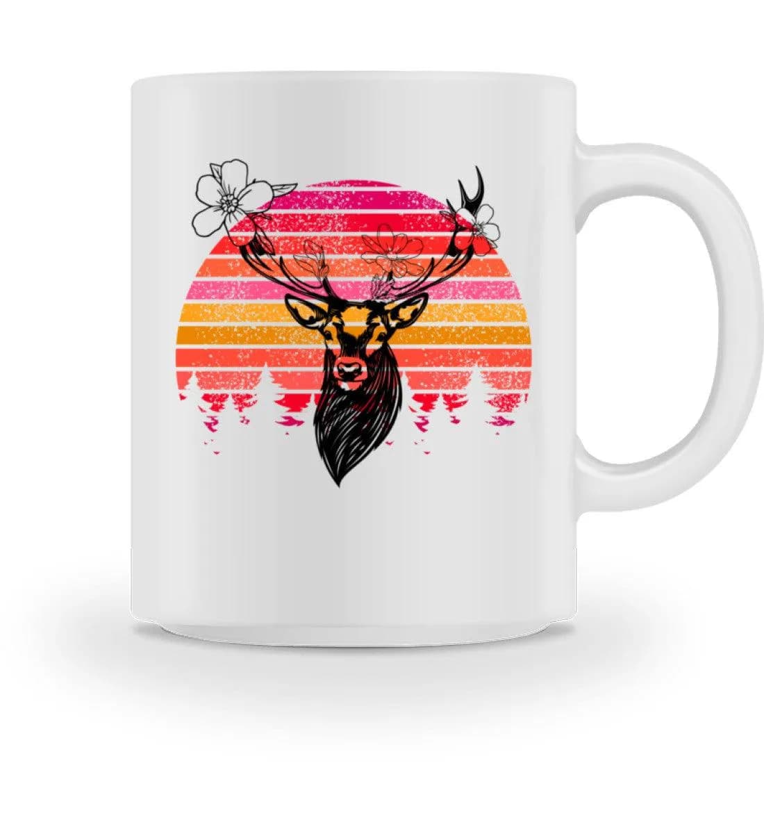 Retro Blumenhirsch - Tasse