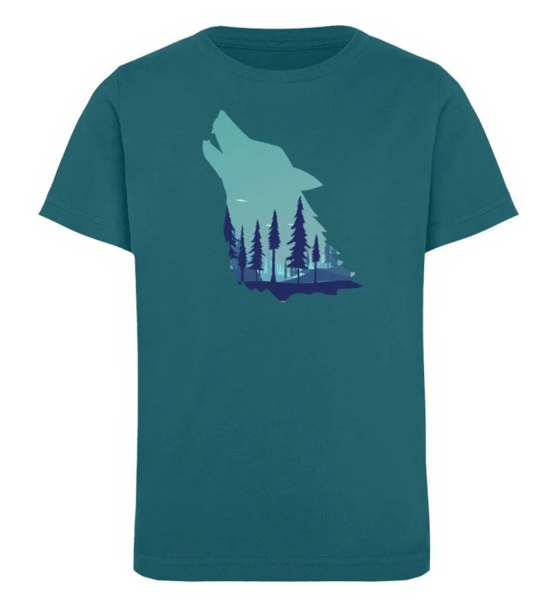 Heulender Wolf mit Wald - Kinder Bio T-Shirt
