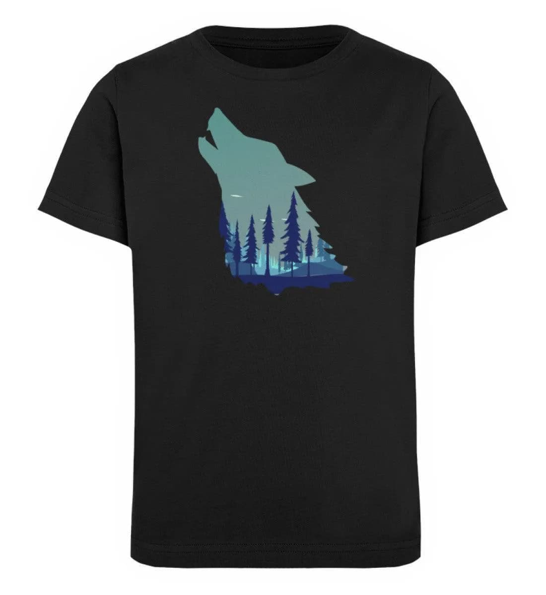 Heulender Wolf mit Wald - Kinder Bio T-Shirt