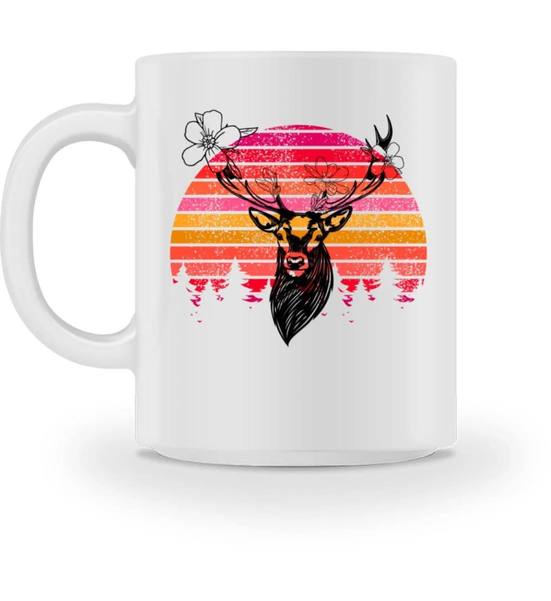 Retro Blumenhirsch - Tasse