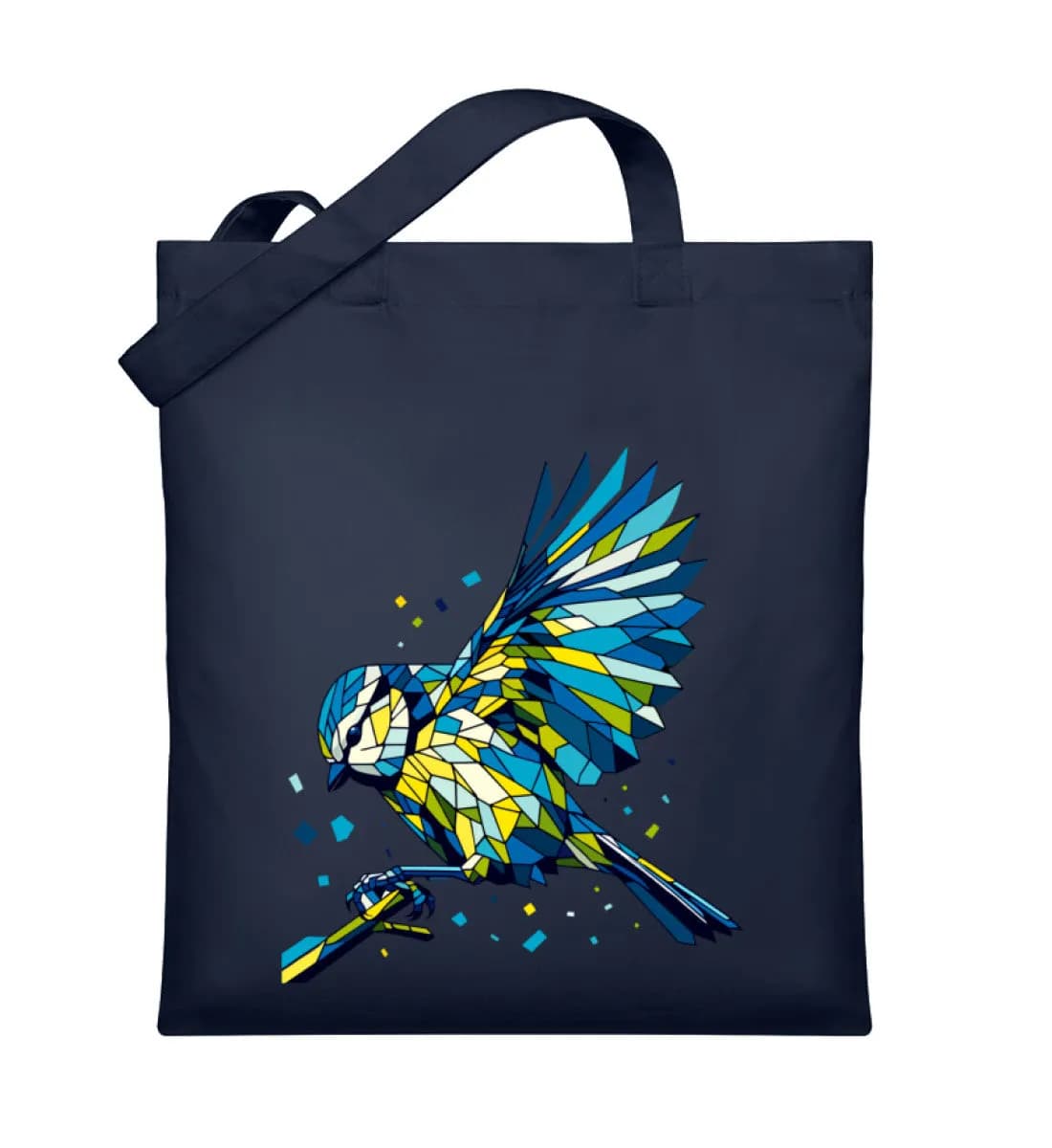 Blaumeise Polygon bunt - Organic Jutebeutel