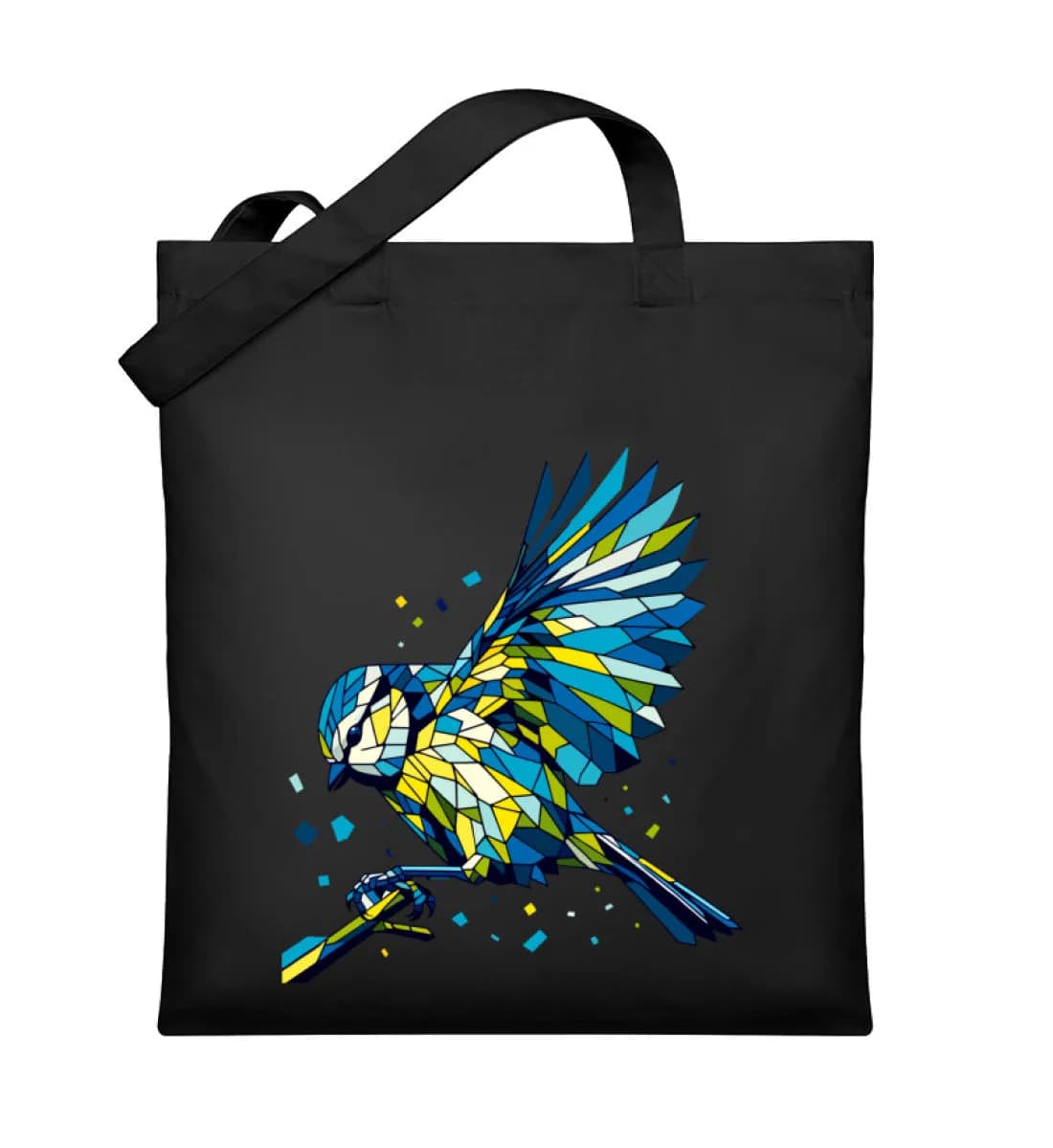 Blaumeise Polygon bunt - Organic Jutebeutel