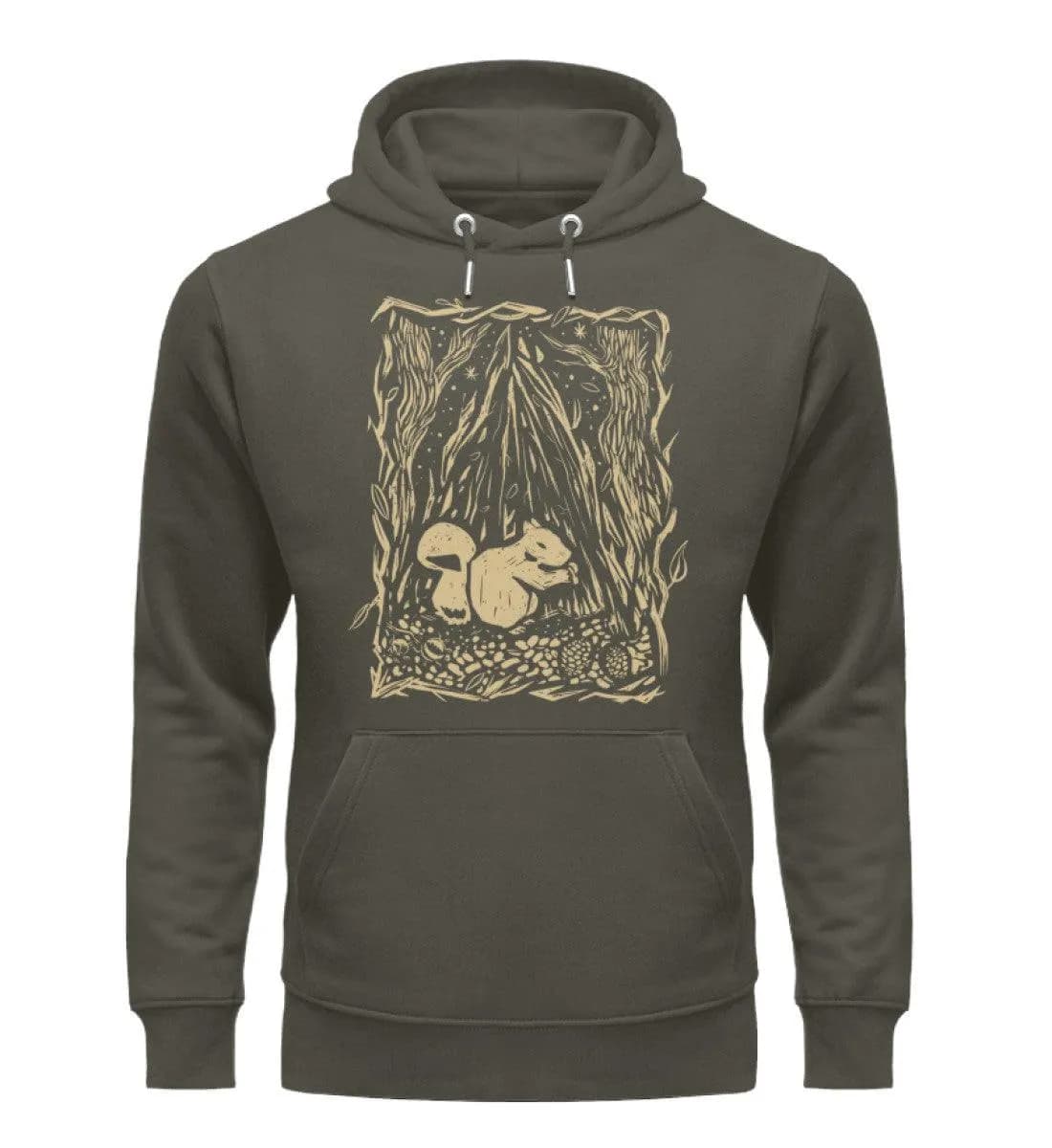 Eichhörnchen im Wald Linolart - Unisex Premium Bio Hoodie
